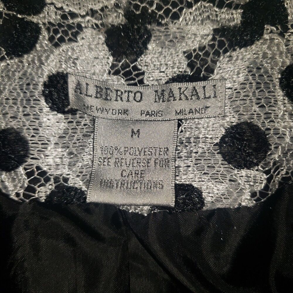 ALBERTO MAKALI Black and Silver Lace Blouse Womens Size Medium - Picture 3 of 7